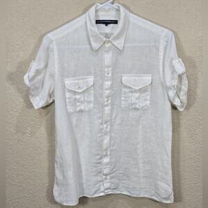 Ralph Lauren Golf Womens Linen White Short Sleeve Button Down Shirt Size 10